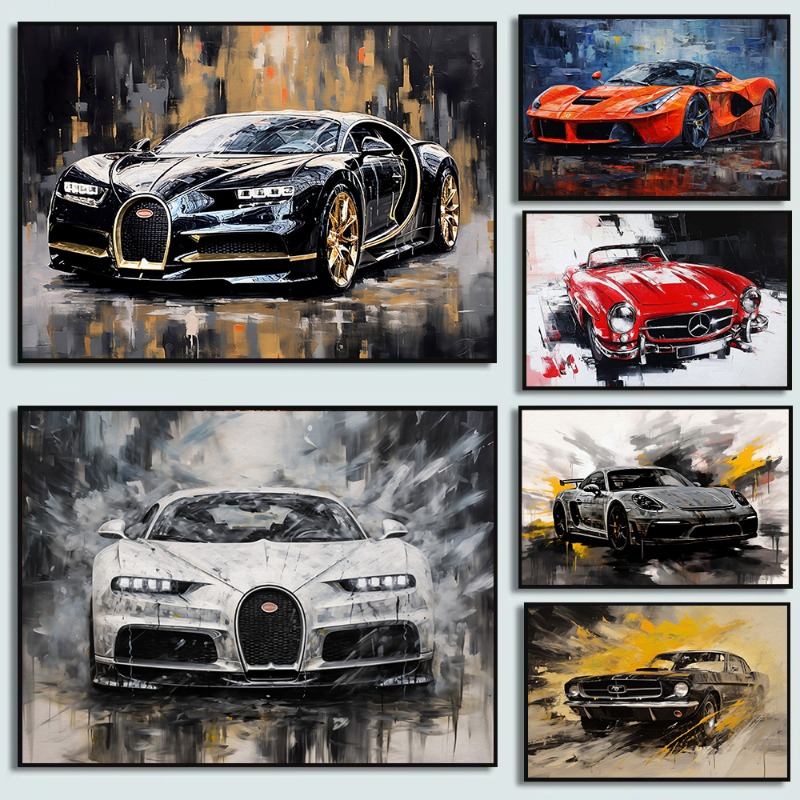 Luxury Lifestyle Cars - Plakat w stylu vintage, obraz olejny,