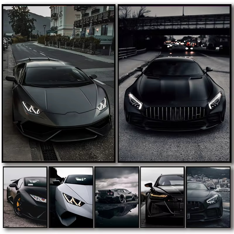 Luxury Lifestyle Cars - Duży czarny plakat w stylu industrialnym